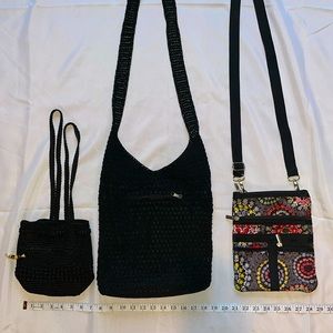 Bundle of 3 purses. Mini knit back pack. Knit larger purse. Colorful crossbody.